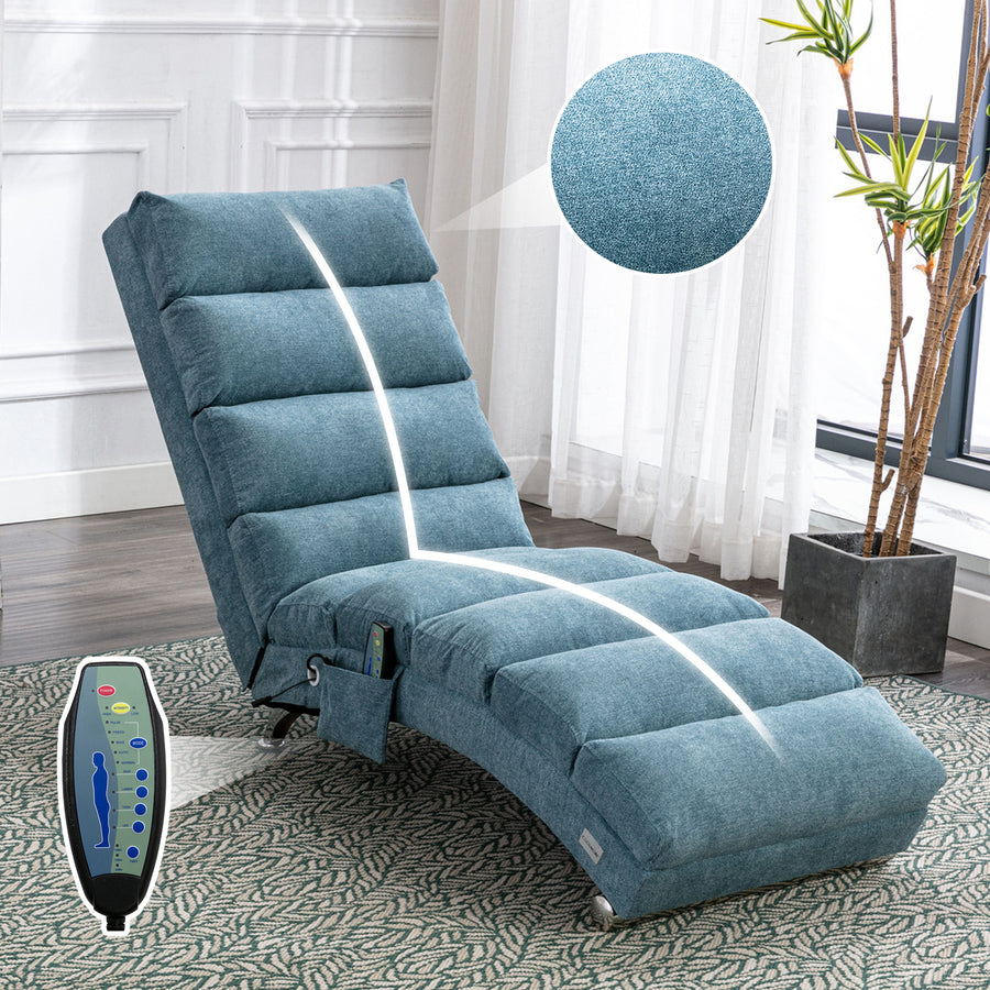 COOLMORE Luxury Upholstered Chaise Lounge Chair With Vibration For Relaxation, Modern Fixed Back Fabric Leisure Recliner Sofa For Living Room Bedroom