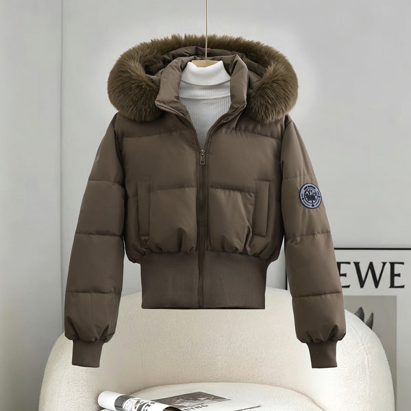 Women's Fleece-lined Hooded Cotton Coat With A Fur Collar