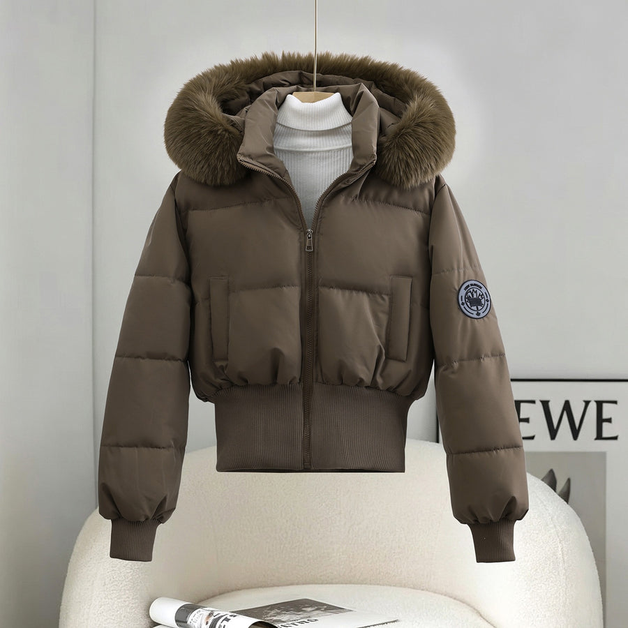 Women's Fleece-lined Hooded Cotton Coat With A Fur Collar