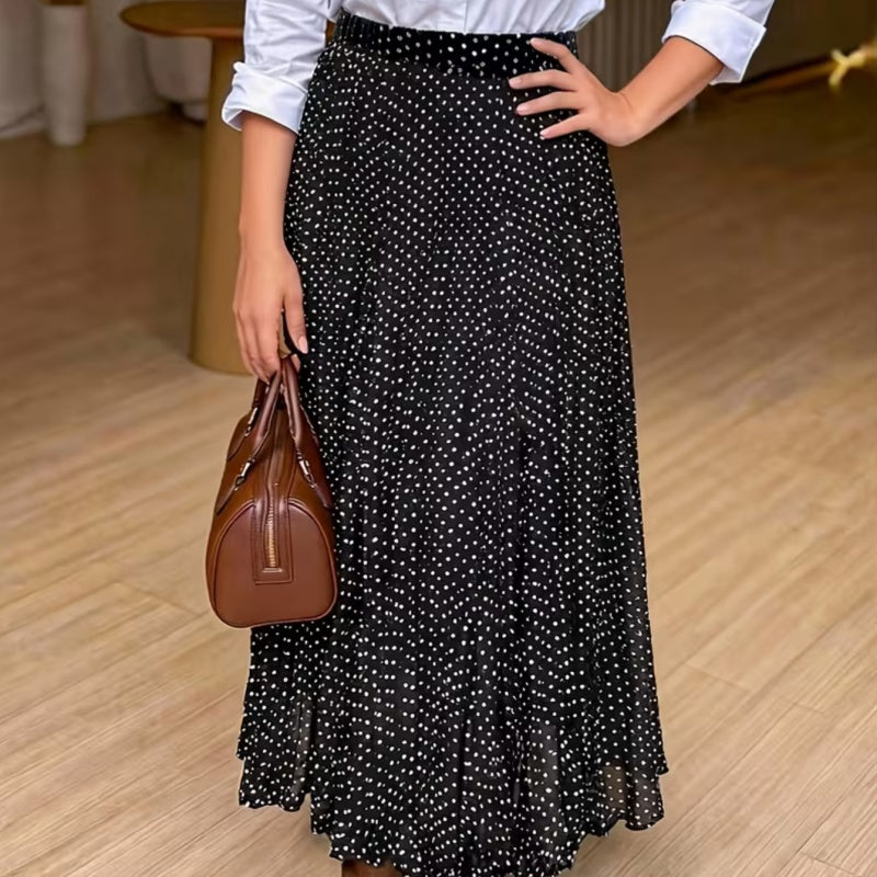 New Elegant And Sophisticated Mid-Length Polka-Dot Pleated Maxi Skirt