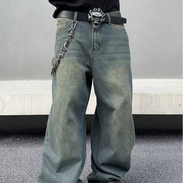 Men's American-style Streetwear Vintage Washed Wide-leg Jeans