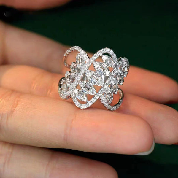 2026 New Elegant Hollow Out Full Zircon Ring For Women, Ins Style Adjustable Open Ring, Niche High End Feeling