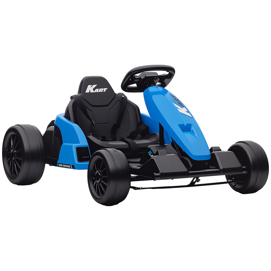 24V Elektrisches Go-Kart, Drift-Modus, Verstellbarer Sitz, 5-Punkt-Sicherheitsgurt, Musikfunktion, Hupe, 6-12 Jahre Blau
