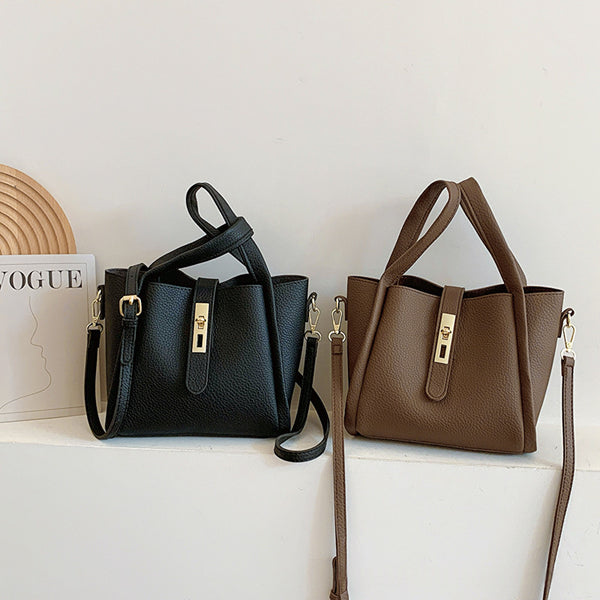 Retro Shoulder Messenger Bag Textured Portable Bucket Bag