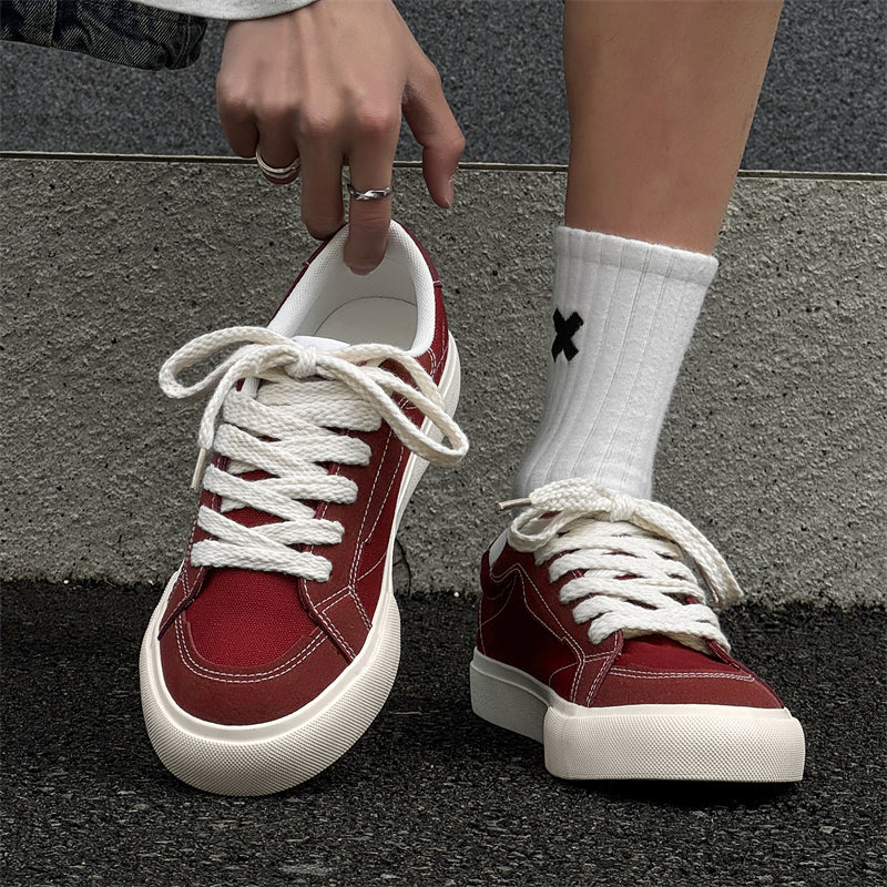 Men's Canvas Shoes, Versatile Classic Trendy Sneakers, Korean Style Lace-Up Flat Casual Skate Shoes For Students