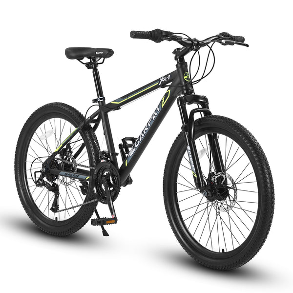S24102 24 Inch Mountain Bike Boys Girls, Steel Frame, Shimano 21 Speed Mountain Bicycle With Daul Disc Brakes And Front Suspension MTB