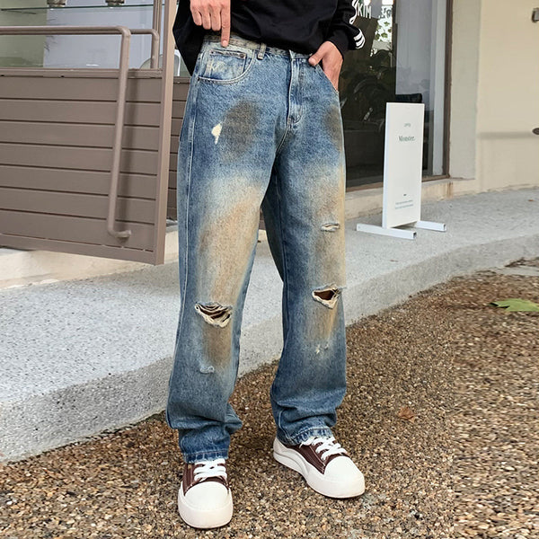 Street-style American Retro Distressed Jeans From A Trendy Brand